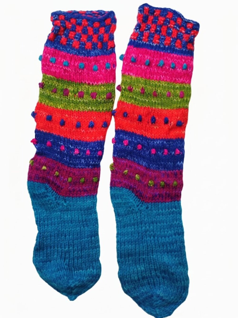 Hand-knitted winter socks, Cusco design, multicolored yarn